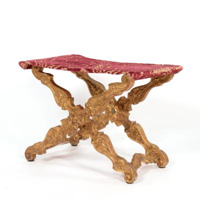 An Italian Elaborately Carved Giltwood X Frame Stool Circa 1780 