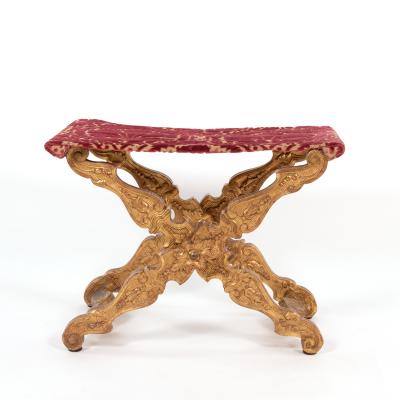 An Italian Elaborately Carved Giltwood X Frame Stool Circa 1780 