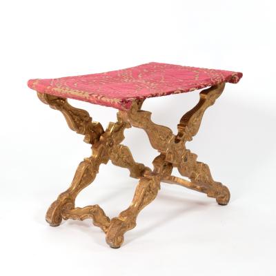 An Italian Elaborately Carved Giltwood X Frame Stool Circa 1780 