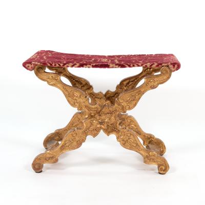 An Italian Elaborately Carved Giltwood X Frame Stool Circa 1780 