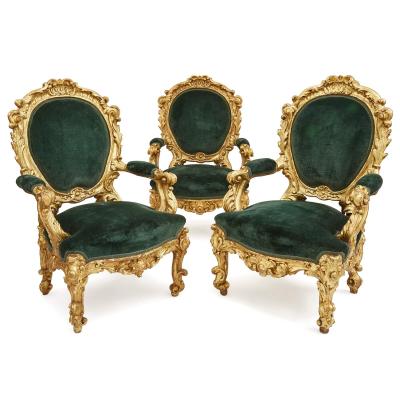An Italian Giltwood 10 piece palazzo furniture suite 19th Century