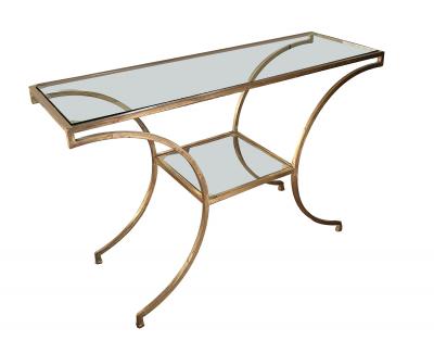 An Italian Greco Roman Style Gilt metal Console Table with Glass Top and Shelf
