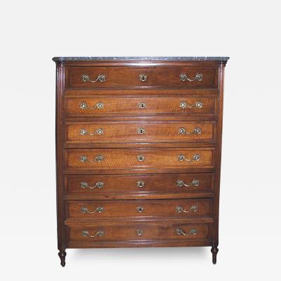 An Italian Louis XVI Fiddleback Walnut Semainier of Exceptional Proportions