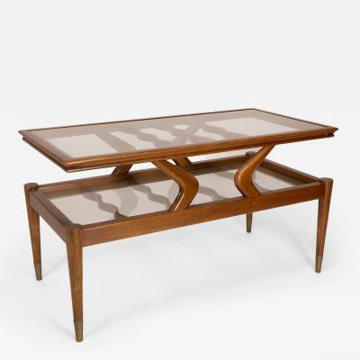 An Italian Teak Two Tier Coffee Table with Wavy Glass Supports