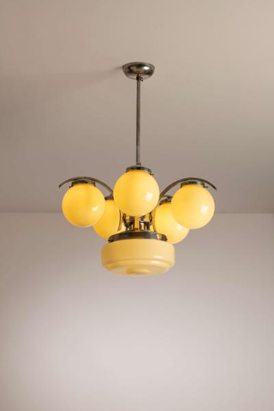 An Italian metal and glass art deco chandelier 1940s