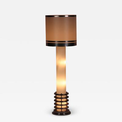 An Italian mid century modern floor lamp in polished chrome and opaline glass