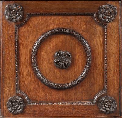 An Oak Two Door Folio Cabinet With Carved Kentian Detailing