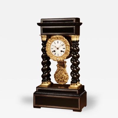 An Original Ebonised and Brass Inlayed French Portico Clock circa 1870