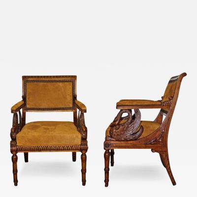 An Unusual 19th Century Italian Empire Walnut Armchair