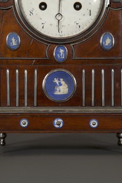 An Unusual Mahogany Steel And Wedgwood Mounted Mantel Clock