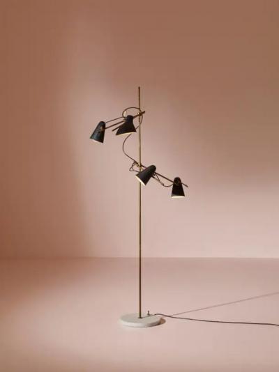 An adjustable Italian midcentury floor lamp with four lights brass and marble