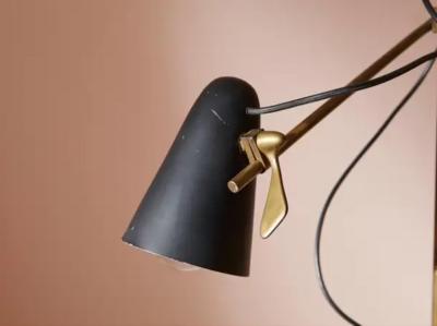 An adjustable Italian midcentury floor lamp with four lights brass and marble