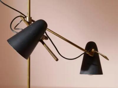 An adjustable Italian midcentury floor lamp with four lights brass and marble