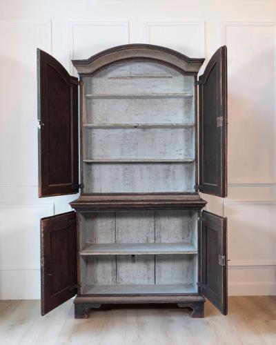 An antique Swedish two piece cupboard in black and grey