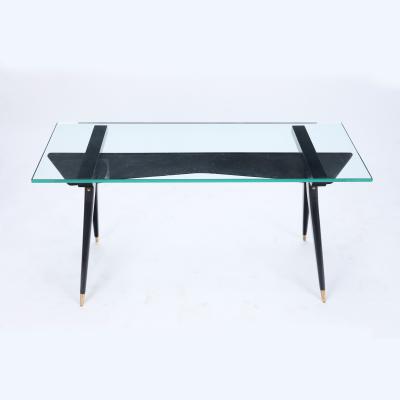 An ebonized wood glass top console table circa 1950 