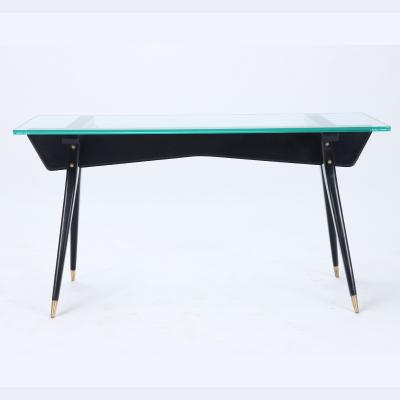 An ebonized wood glass top console table circa 1950 