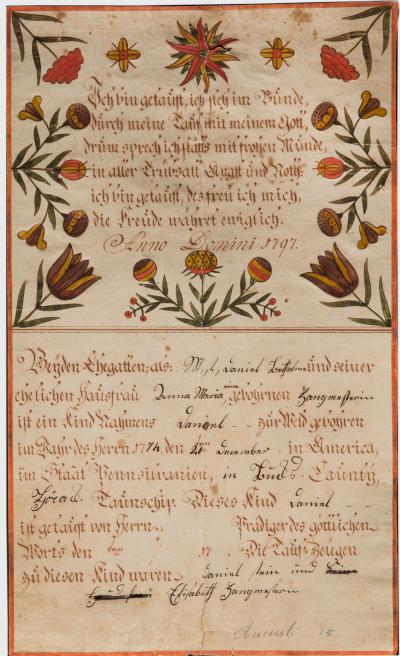 An extraordinary group of seven fraktur from Bucks County PA