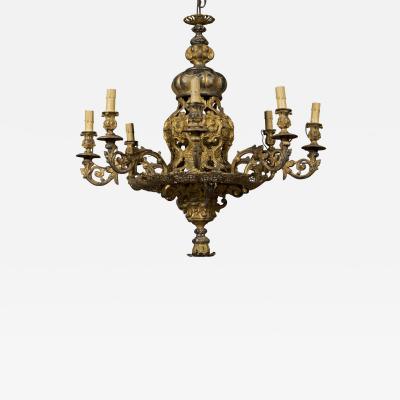 An interesting gilt tole Eight arm chandelier with faux lace ruff 