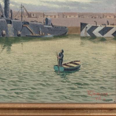 An oil on canvas by R G Thurgood HM Cruiser Vindictive April 1918