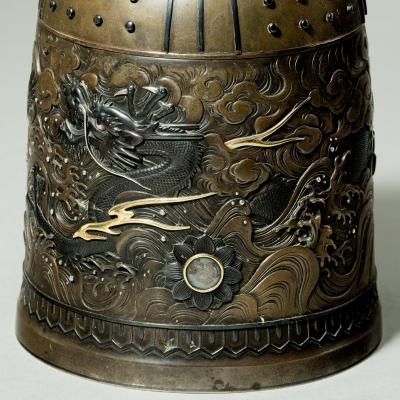 An outstanding Meiji period mixed metal bell casket