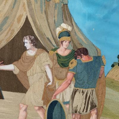 An unusual pair of Italian silk embroidery and gouache painted paper pictures