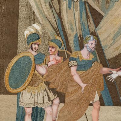 An unusual pair of Italian silk embroidery and gouache painted paper pictures