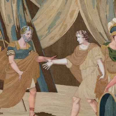 An unusual pair of Italian silk embroidery and gouache painted paper pictures