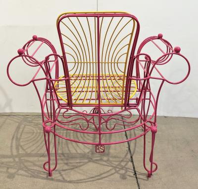 Anacleto Spazzapan 1990s Spazzapan Italian Pop Art Pair of Pink Yellow Metal Armchairs Sculptures