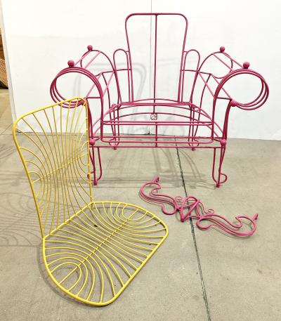 Anacleto Spazzapan 1990s Spazzapan Italian Pop Art Pair of Pink Yellow Metal Armchairs Sculptures