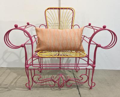 Anacleto Spazzapan 1990s Spazzapan Italian Pop Art Pair of Pink Yellow Metal Armchairs Sculptures