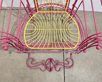 Anacleto Spazzapan 1990s Spazzapan Italian Pop Art Pair of Pink Yellow Metal Armchairs Sculptures
