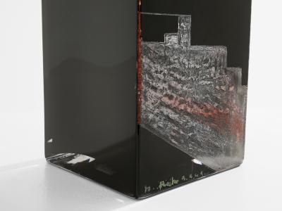 Anatole Riecke Art Deco black opaline glass red vase 1949
