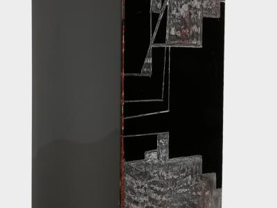 Anatole Riecke Art Deco black opaline glass red vase 1949