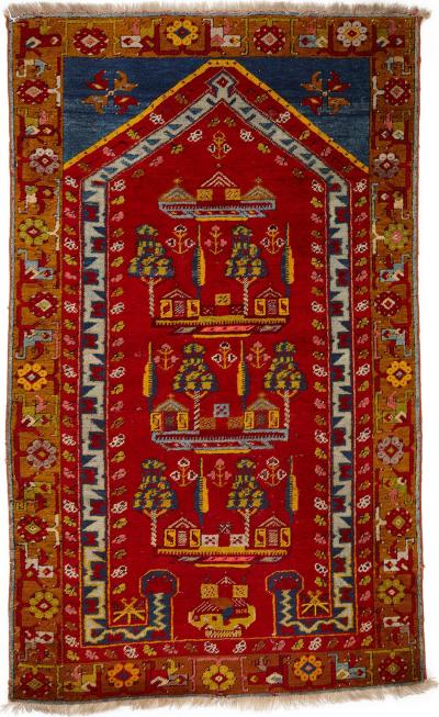 Anatolian Kirsehir prayer rug with a village design