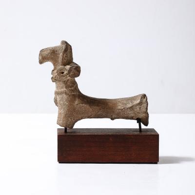 Ancient Egyptian Ceramic Sculpture of a Boetian Horse on Wood Plinth Base