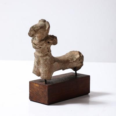 Ancient Egyptian Ceramic Sculpture of a Boetian Horse on Wood Plinth Base