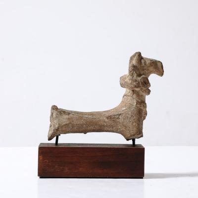 Ancient Egyptian Ceramic Sculpture of a Boetian Horse on Wood Plinth Base