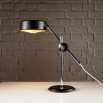Anders Pehrson Simris Desk Lamp in Black Leather and Chrome Anders Pehrson Sweden 1970s