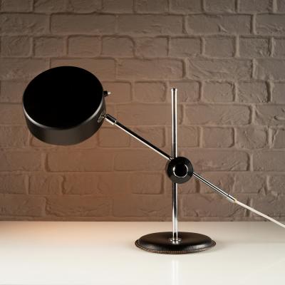 Anders Pehrson Simris Desk Lamp in Black Leather and Chrome Anders Pehrson Sweden 1970s