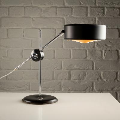 Anders Pehrson Simris Desk Lamp in Black Leather and Chrome Anders Pehrson Sweden 1970s