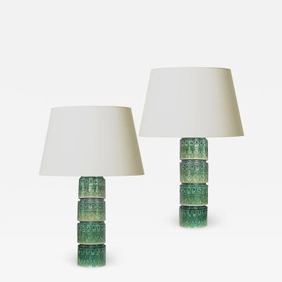 Andersson Johansson H gan s Pair of Brutalist Style Lamps in Green Tones by Hoganas