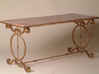 Andr Arbus 1940s Andre Arbus Style Gilt Forged Iron Coffee Table with Original Marble Top