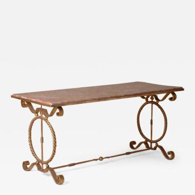 Andr Arbus 1940s Andre Arbus Style Gilt Forged Iron Coffee Table with Original Marble Top