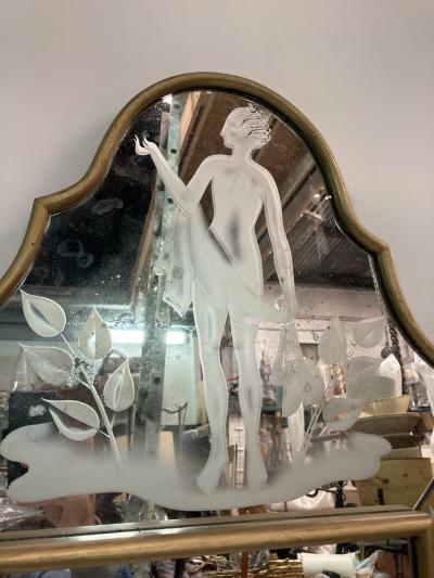 Andr Arbus 1940s carved glass neo classic wall mirror in the style of Andr Arbus