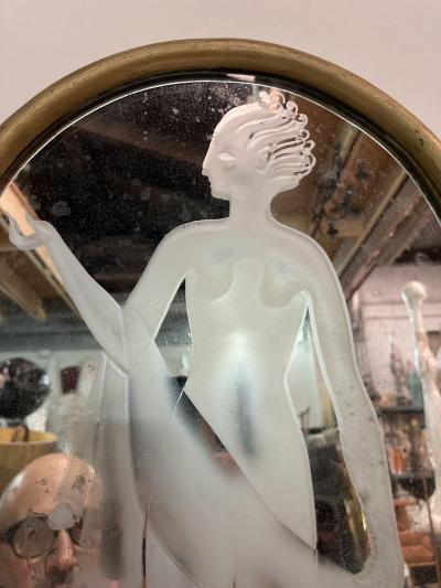 Andr Arbus 1940s carved glass neo classic wall mirror in the style of Andr Arbus