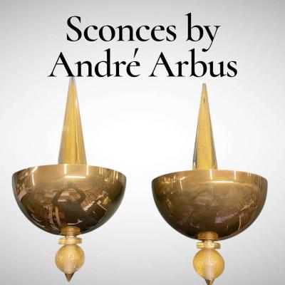Andr Arbus 1960s Brass and Murano glass sconces by Andr Arbus