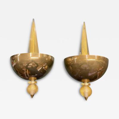 Andr Arbus 1960s Brass and Murano glass sconces by Andr Arbus