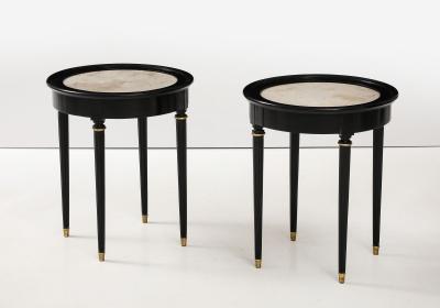 Andr Arbus A great Pair of Black Lacquer Marble Top Circular Side Tables