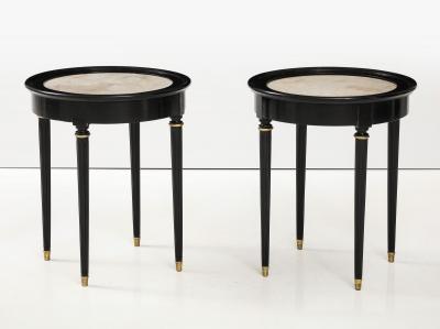 Andr Arbus A great Pair of Black Lacquer Marble Top Circular Side Tables