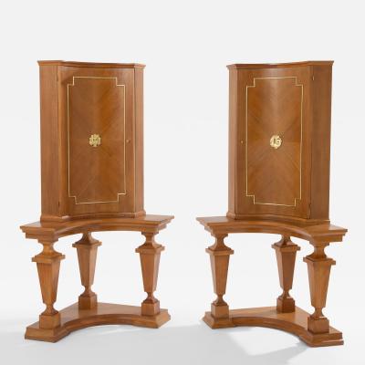 Andr Arbus Andr Arbus attr pair of corner cabinets oak veneer and bronze 1940s